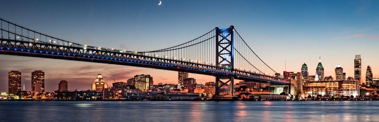 Benjamin Franklin Bridge spanning the Delaware River with the Philadelphia skyline